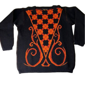 Vintage Figgjo Black Patterned Wool Sweater Made  in Norway